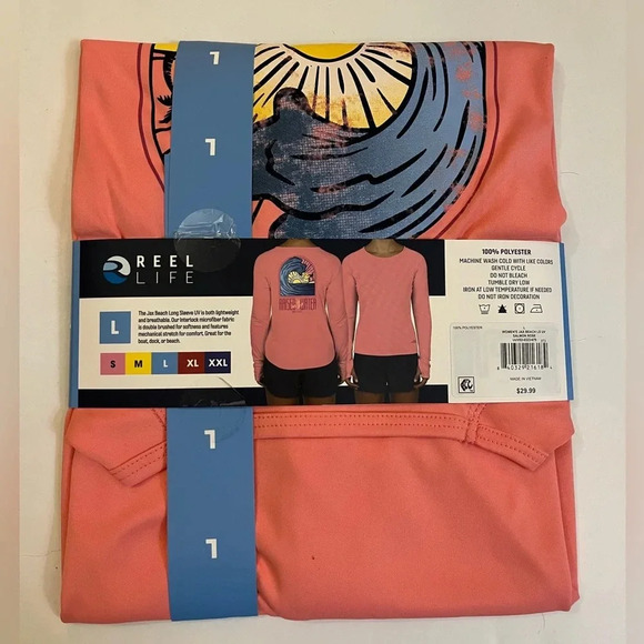 Reel Life Long Sleeve‎ Graphic Performance Top Womens Large Salmon Rose NWT - Picture 5 of 8